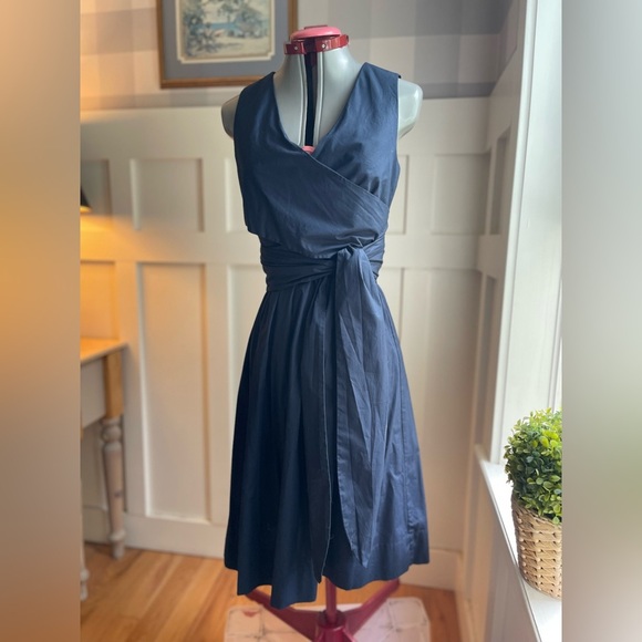 J. Crew Cotton Deep Blue Midi Wrap Dress Size 2 - Picture 1 of 7